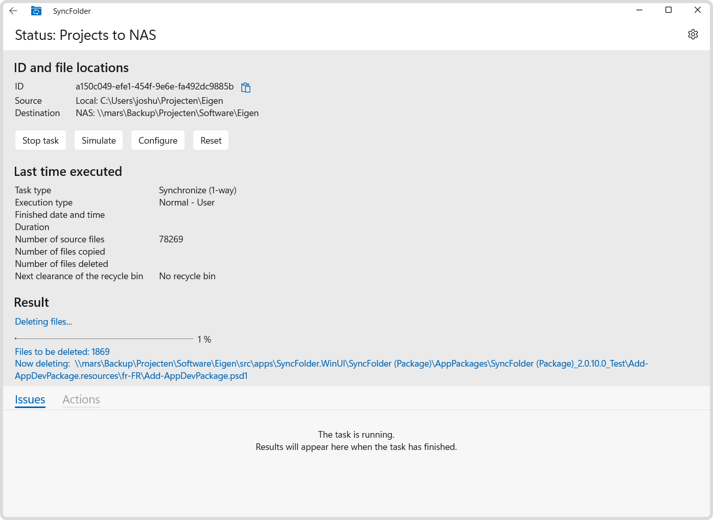 Screenshot of SyncFolder's file history