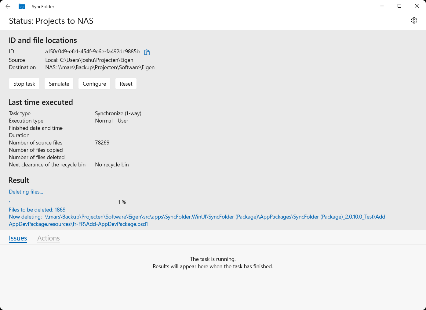 Screenshot of SyncFolder's file history
